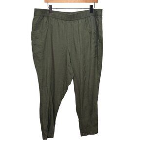 Old Navy Straight Hi Rise Taper Linen Olive Pants Size XL